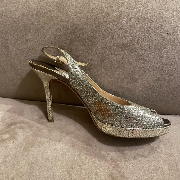 Jimmy Choo Nova Peep-Toe Sling Back Heels Champagne, Size EU 38, USA 7.5- $50 - Picture 4 of 8